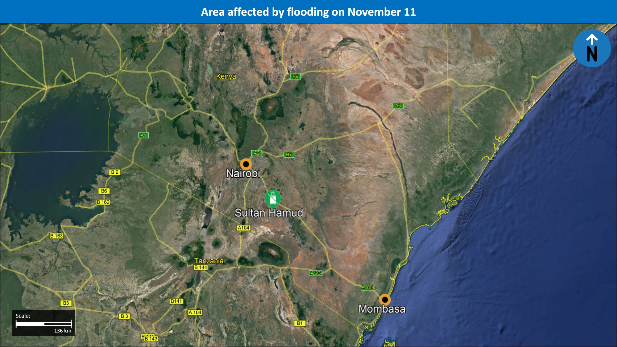 Kenya Tactical NairobiMombasa highway blocked due to rainrelated flooding in Sultan Hamud